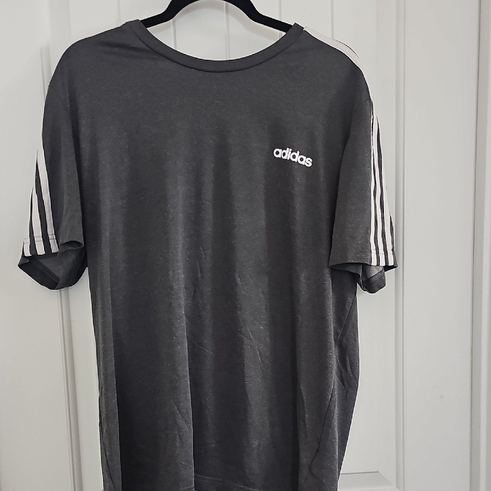 Adidas Men's Charcoal Tee with White Stripes